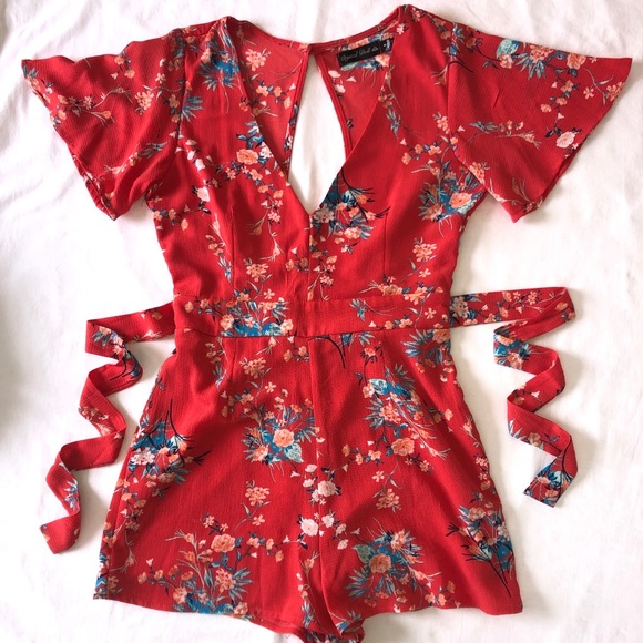 Crystal Doll Pants - red floral romper, size 9